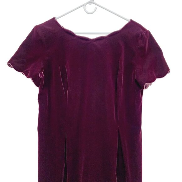 Maggy London Petites Velvet Mid Dress  Burgundy Short Sleeve Scalloped Size 14 - Picture 5 of 11